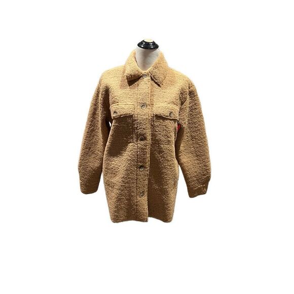 Joie NWT Sherpa Teddy Fleece Shacket Shirt Jacket Camel Brown Button size S - Picture 1 of 8